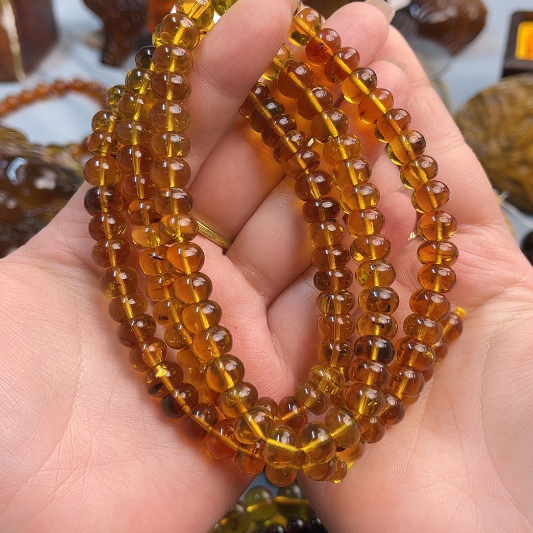 琥珀手链未镶嵌抚顺琥珀9+金珀净水108
