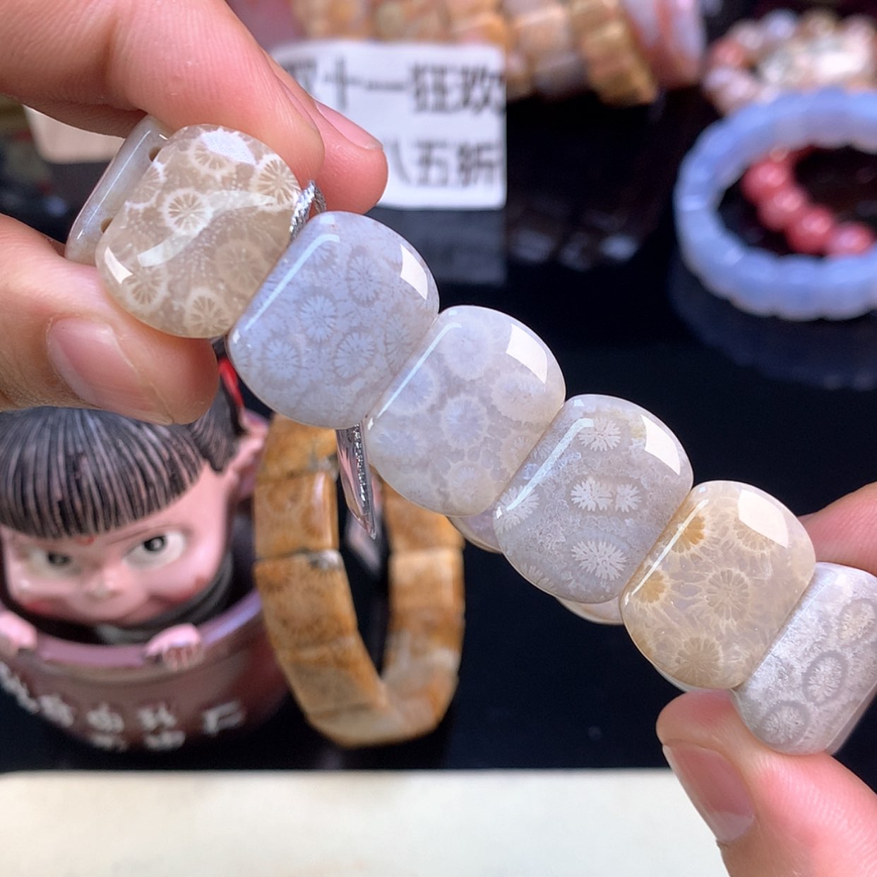 【闪购商品】颈饰未镶嵌硅化珊瑚（珊瑚玉）14号灰蓝豹纹