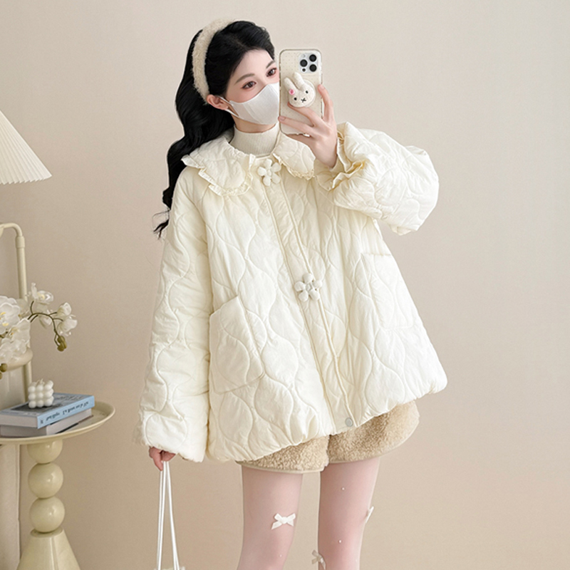 【伊伊】孕妇装2025冬装新款棉服外套宽松遮肚子时尚减龄娃娃领棉衣