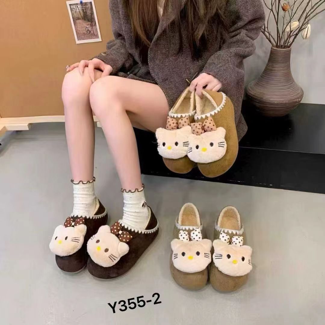 2025年新款厚底两穿卡通可爱KT猫加绒真皮博肯鞋女内增高保暖棉鞋