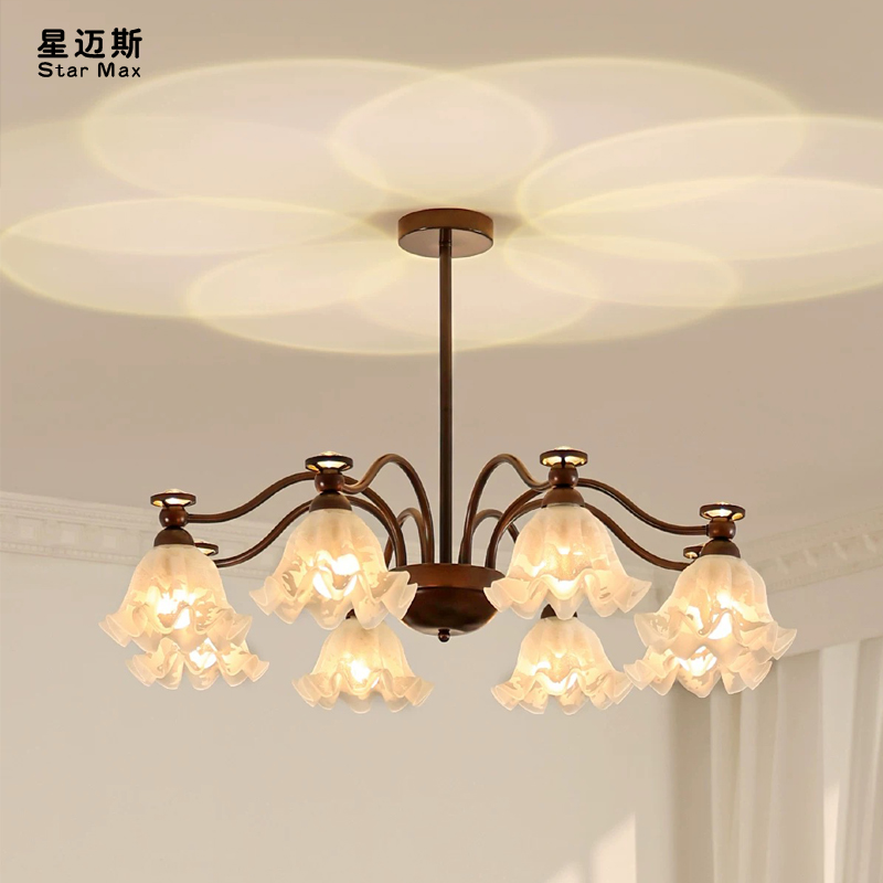 美式田园客厅吊灯中古风复古大厅主灯法式创意铃兰花餐厅卧室灯具