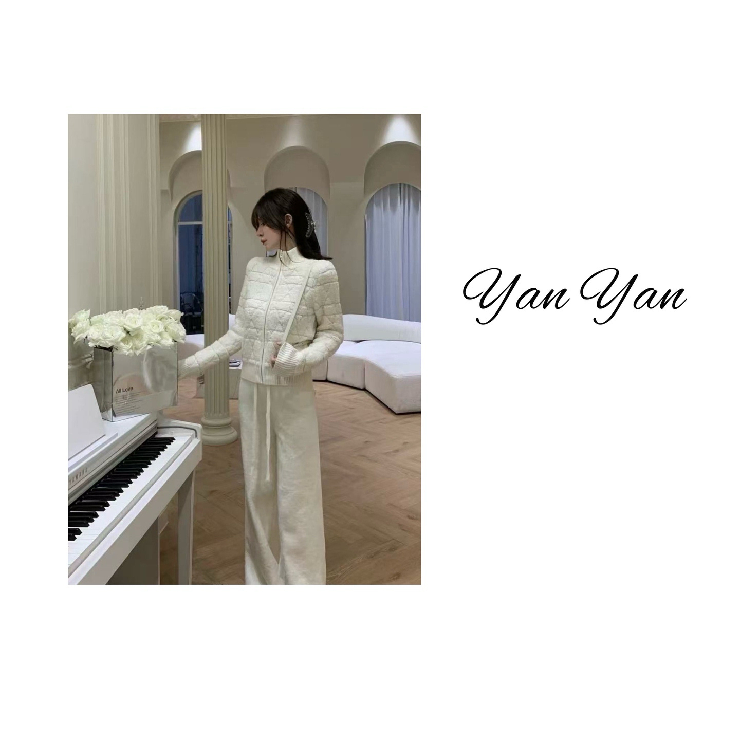 藤格纹针织毛衣立领拉链外套-YY10