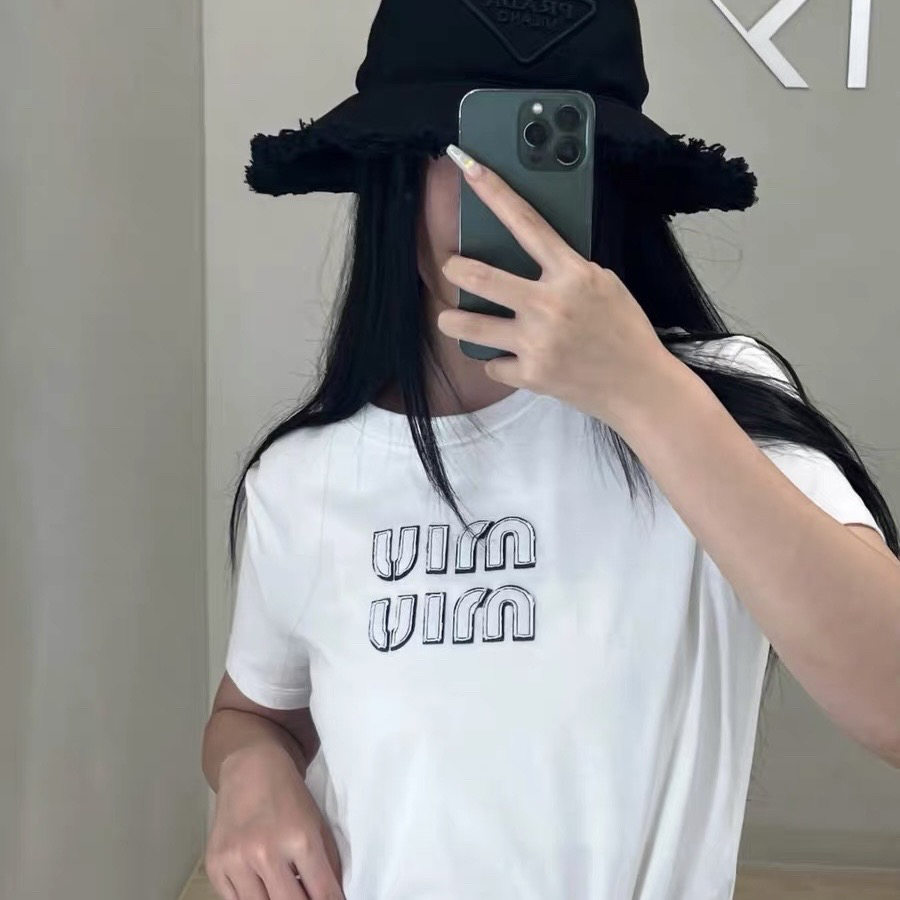99新 MIU MIU/缪缪 A100622/字母logo白色短袖/S码