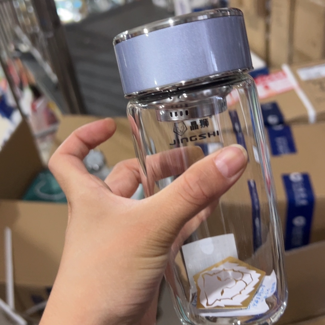 晶单层烫手玻璃杯380提环蓝色玻璃杯