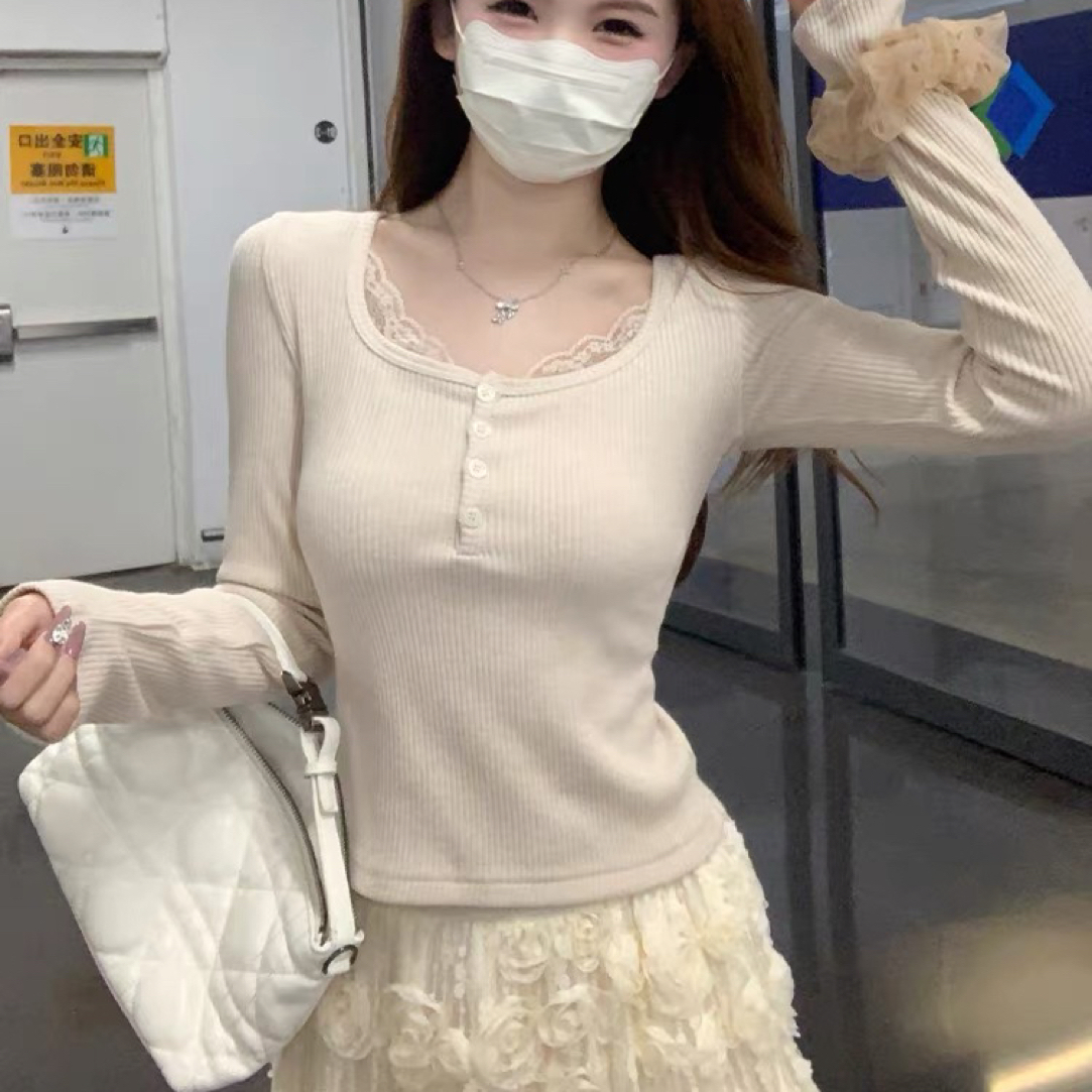 3色蕾丝拼接打底衫（实物以直播间展示为准）