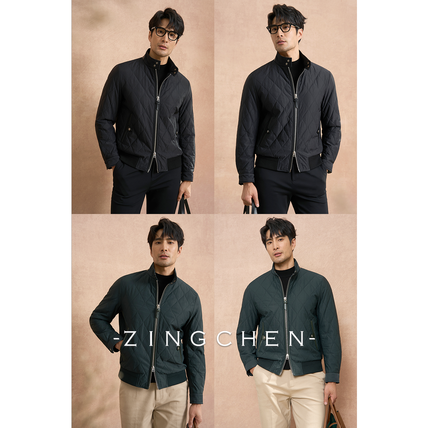 【保暖羊毛填充内胆】ZINGCHEN菱格纹G9立领夹克秋冬保暖夹棉外套