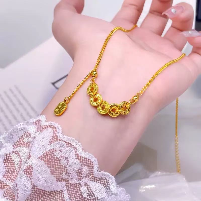 铜合金项链 【五行生财】爆闪碎冰冰五帝钱币项链女精致锁骨链