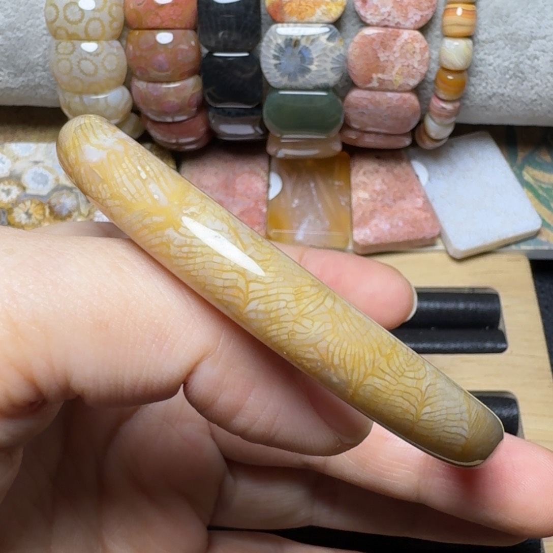 J***a硅化玉带1大串钱币，60.5黄冰凤尾未镶嵌