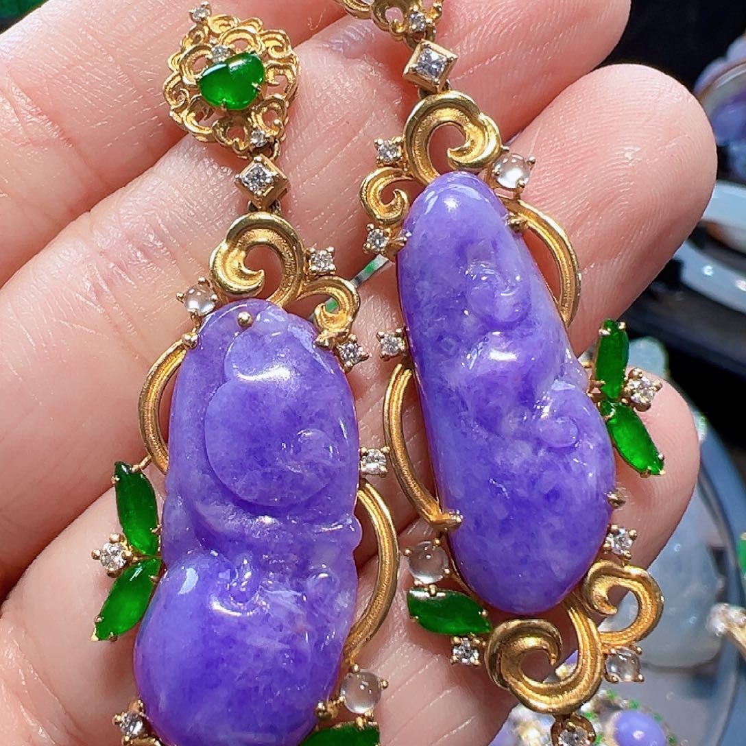 翡翠耳饰18K金镶嵌签收后24小时鉴赏期