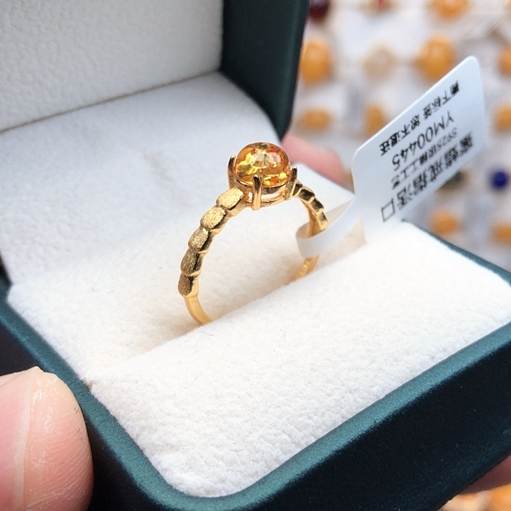 琥珀（花珀）银S925镀金镶嵌戒指