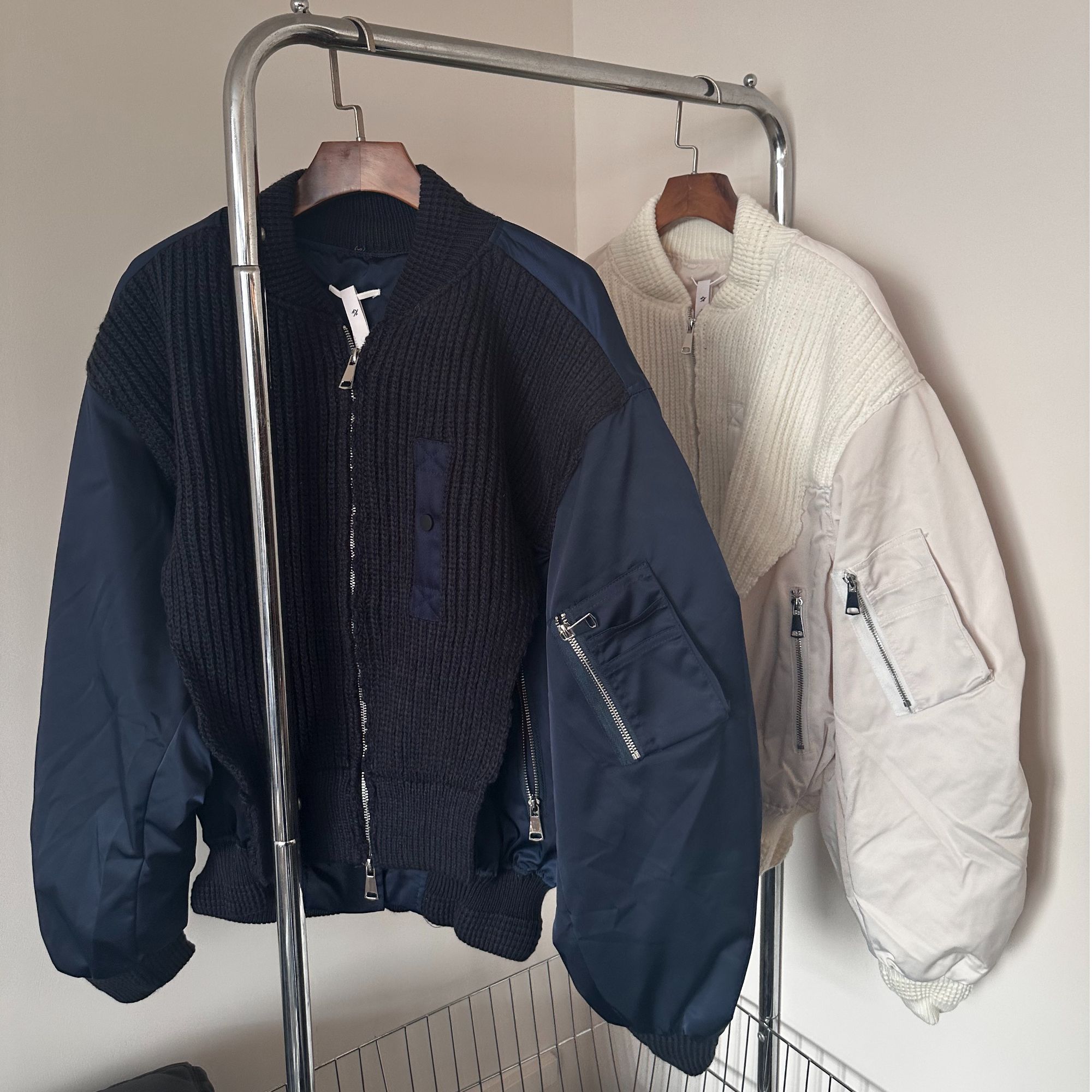 白鹤大人针织毛线拼接夹克男女宽松百搭休闲情侣撞色短款春秋外套