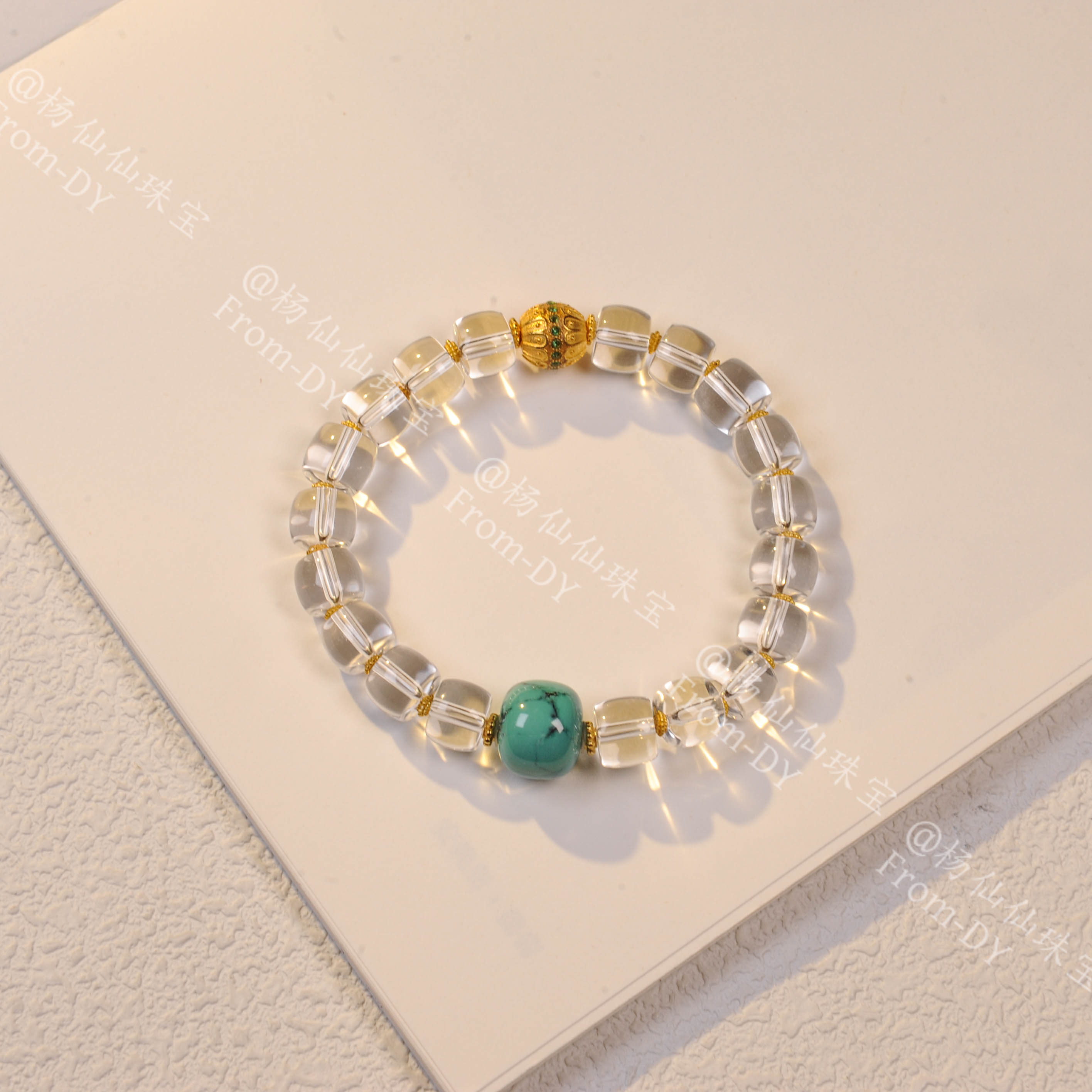 【杨仙仙珠宝】18K厚金镶嵌白水晶多宝手串（8mm+）- A3552