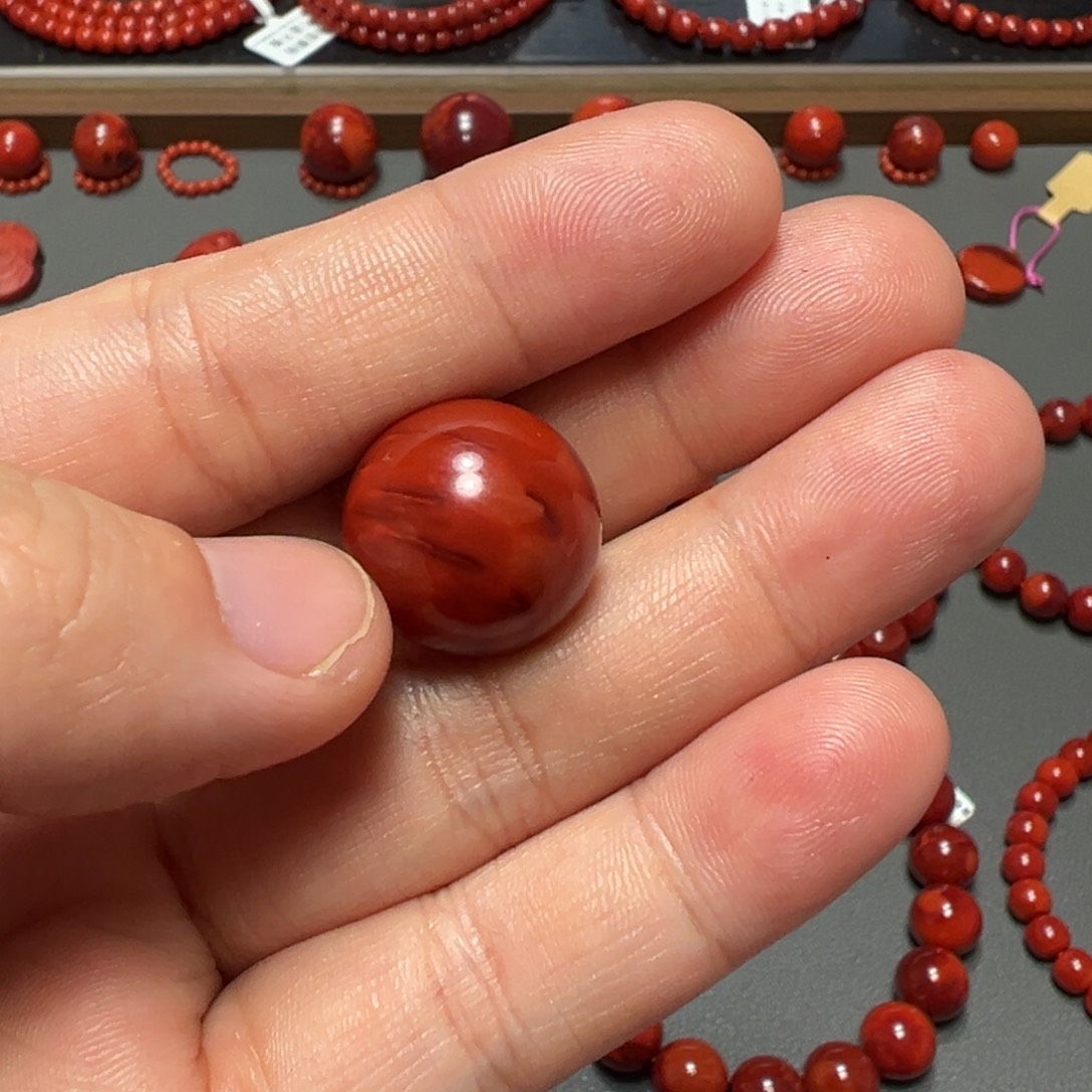 南红玛瑙未镶嵌手串柿子红虎皮纹约16.5mm