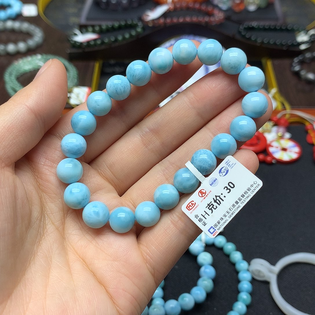 针钠钙石（海纹石）手链未镶嵌大**海手链