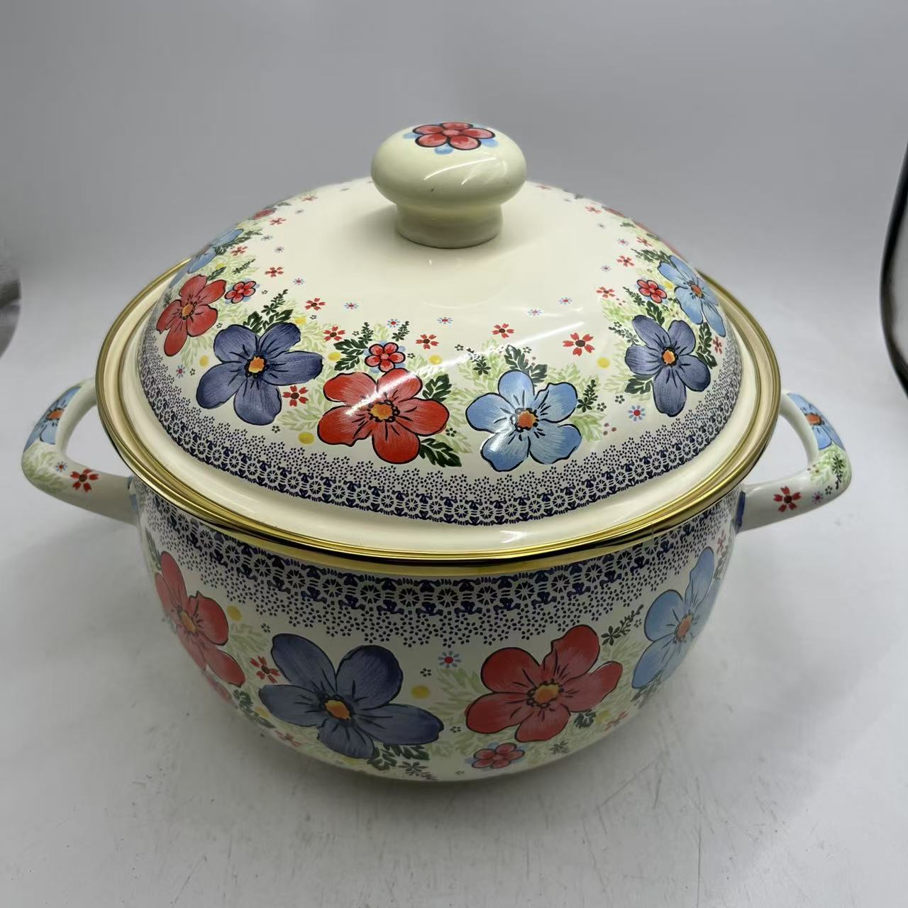 24cm【盛夏空心环】珐琅搪瓷汤锅搪瓷盖炖锅商超厨房