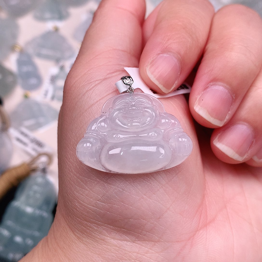 翡翠颈饰18K金镶嵌冰胶佛公