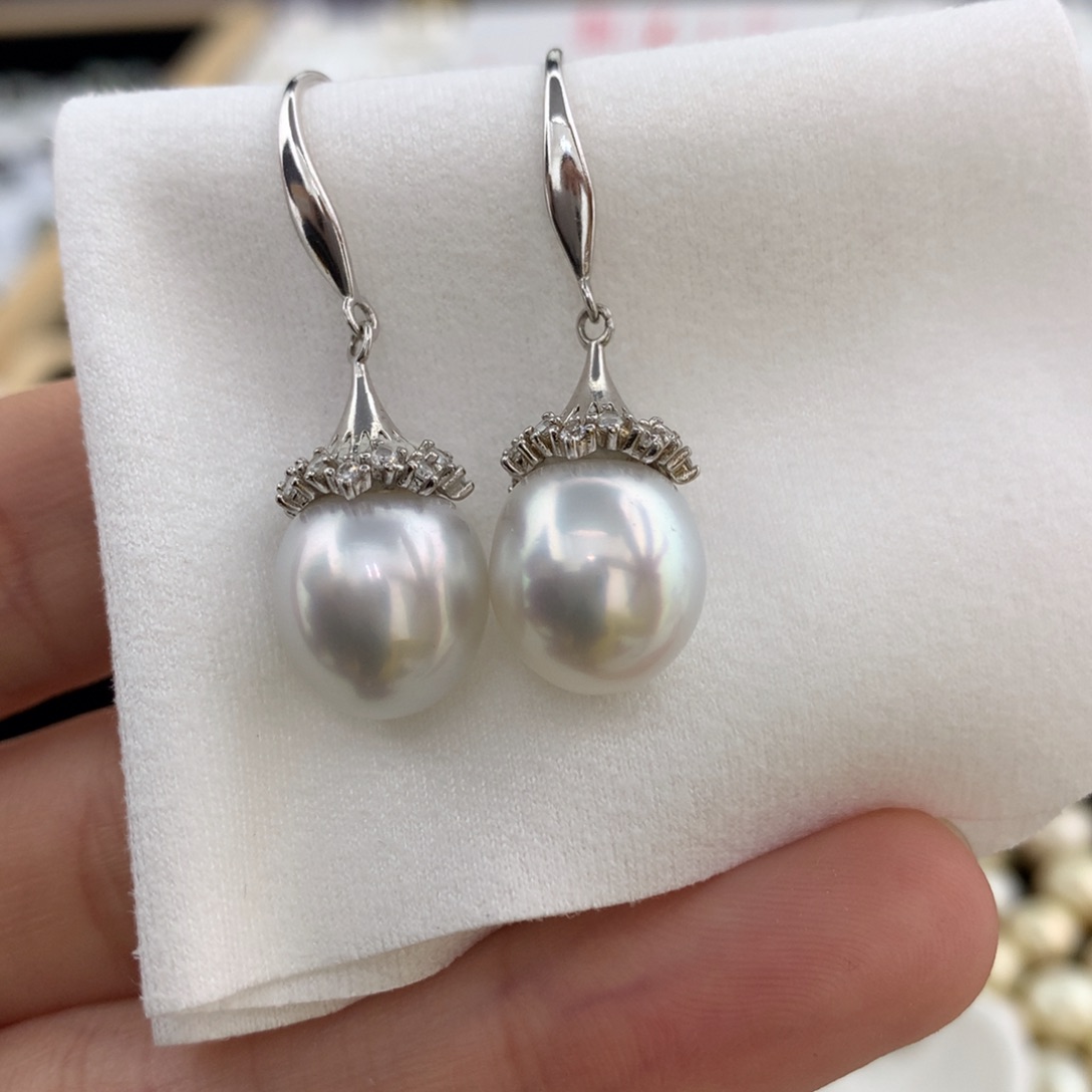 未镶嵌耳饰海水珍珠10.8mm银蓝不包配件