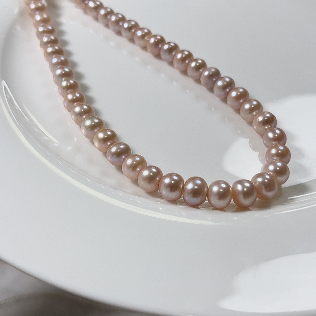 淡水珍珠未镶嵌项链8.5左右粉色系肉眼无暇