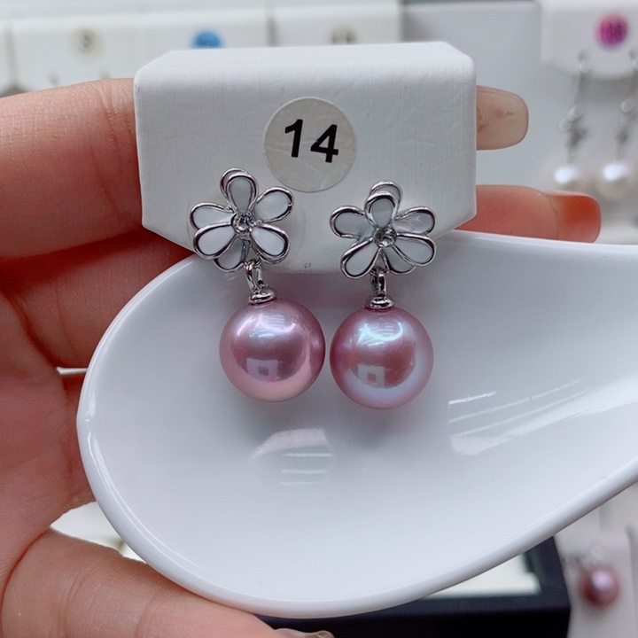 影***月淡水珍珠银S925镶嵌耳饰