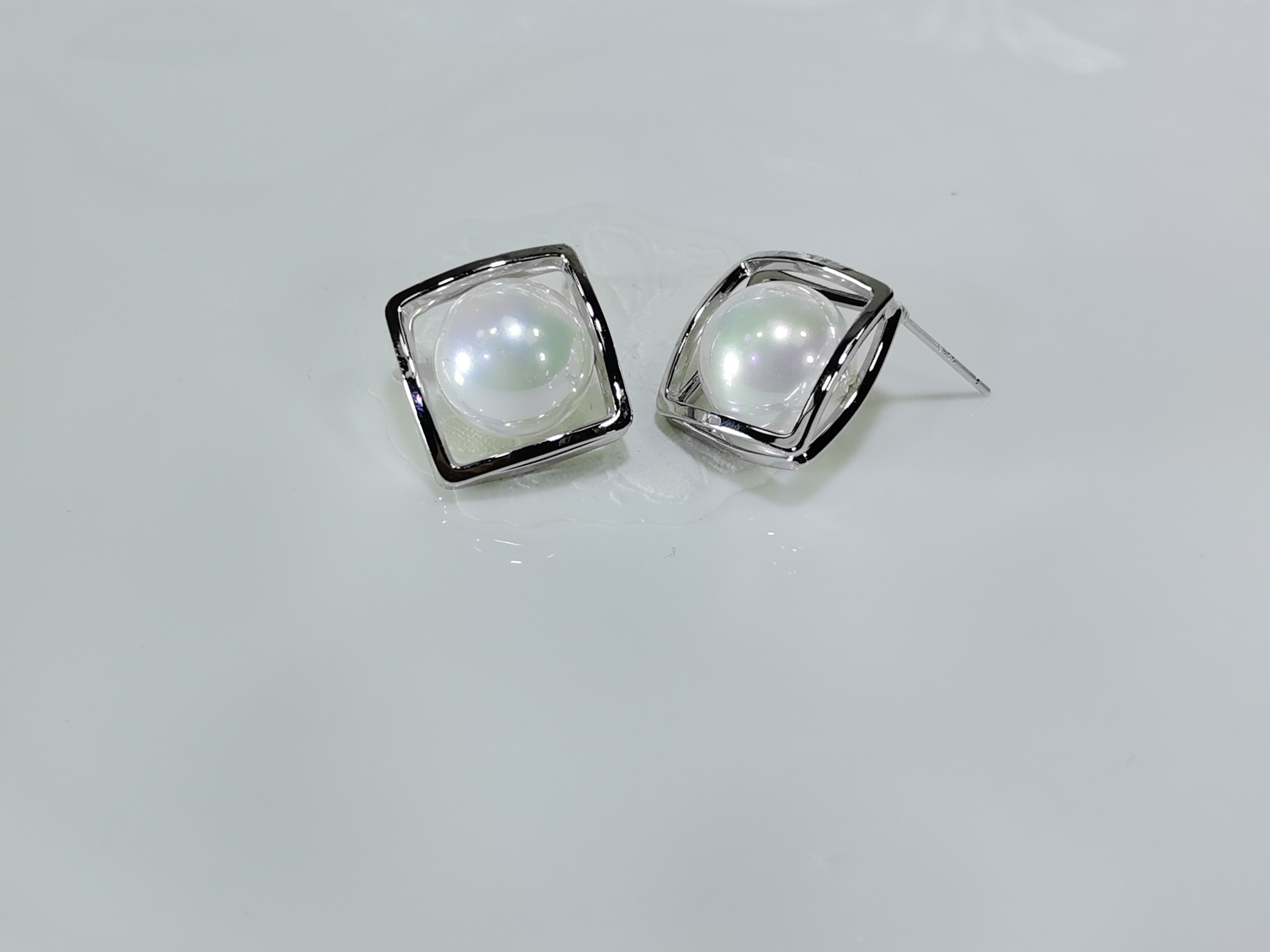 铜合金贝壳耳饰 镂空方糖珍珠