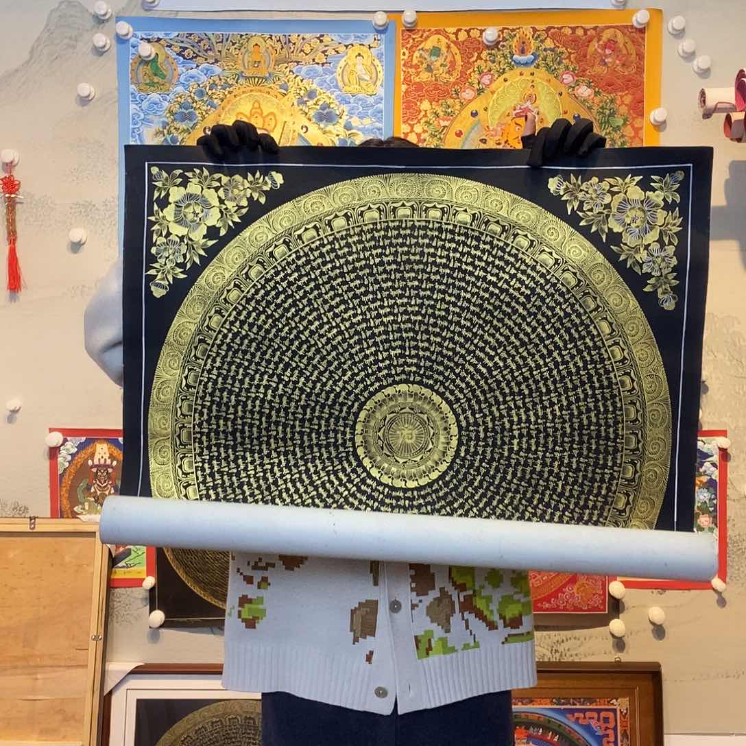 卷轴画乌*娜纯手绘六字真言唐卡70厘米左右