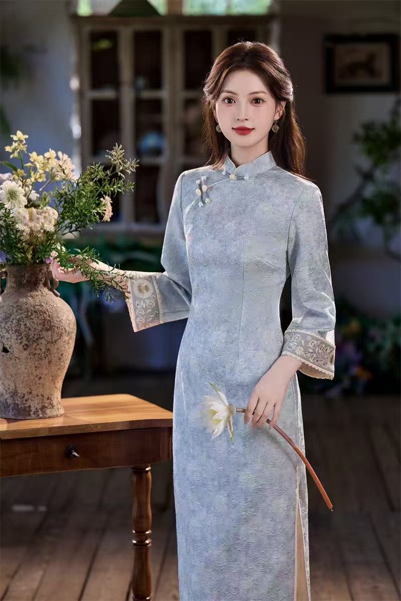 苏故里【云裁】文艺气质修身高端日常旗袍奢华气质单层衣长120