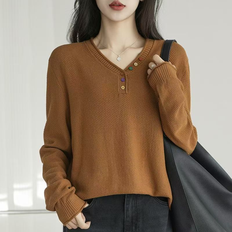 长袖毛针织衫彩虹撞色针织长袖衫--956