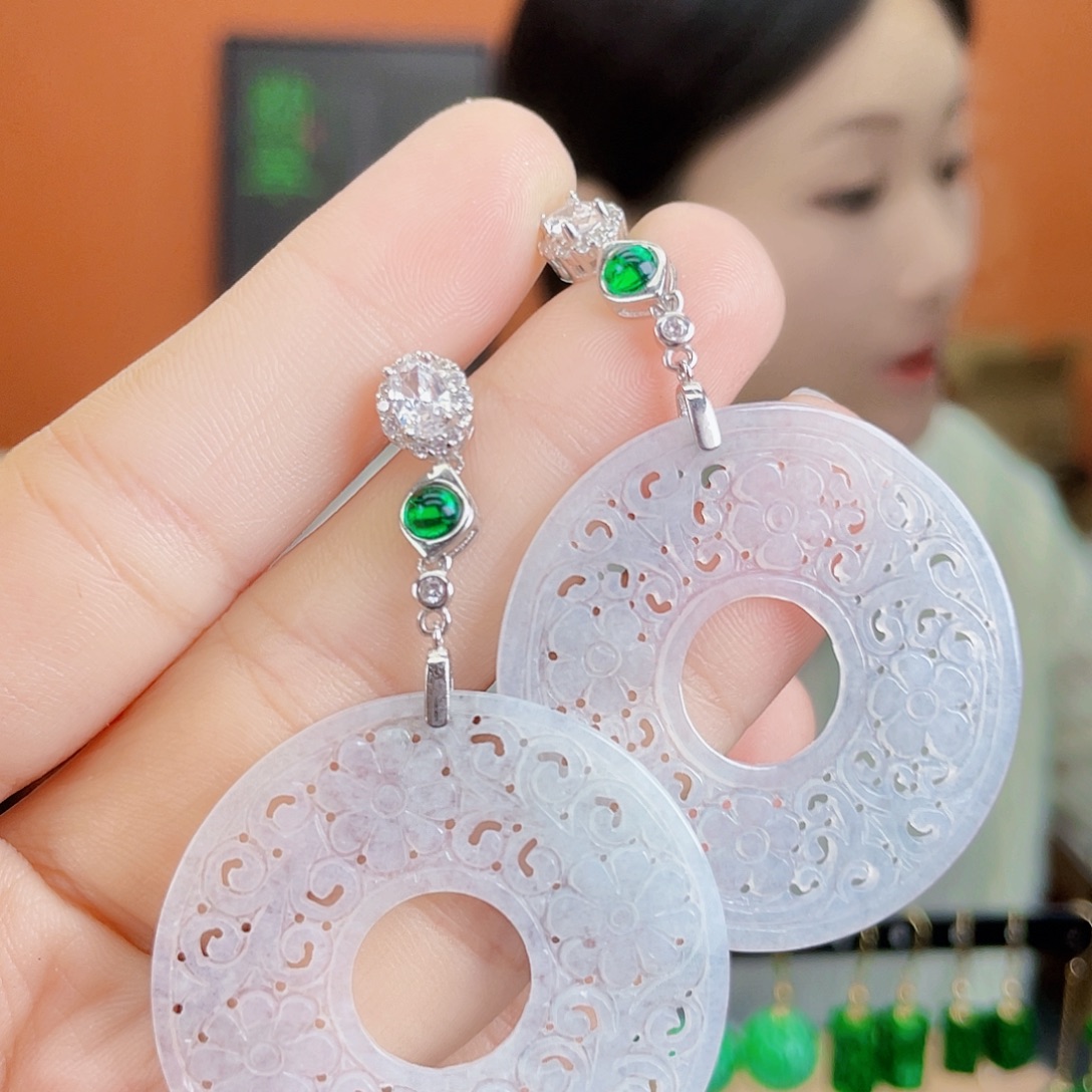翡翠银S925镶嵌耳饰