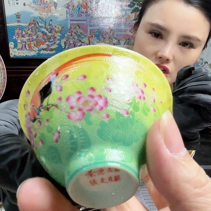 陶其他景德镇高温陶瓷扒花杯长尾鸟