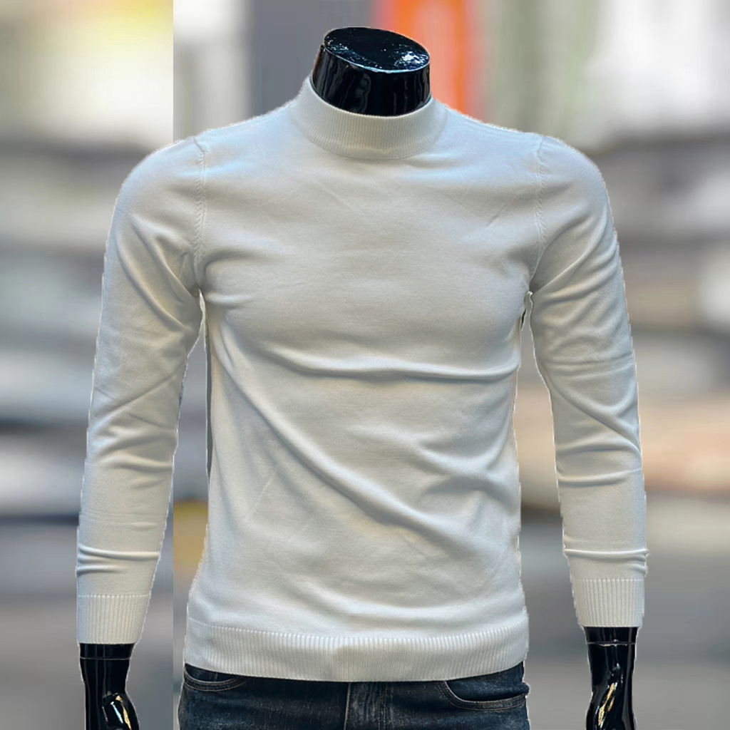 简约纯色毛衣男款小板型半高领保暖衫修身秋冬季男士薄款中领线衣