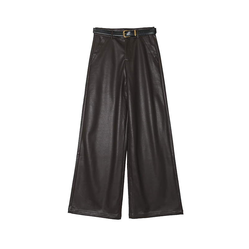 明星同款 吕*颖同款小众直筒宽松秋冬时尚PU皮裤32939