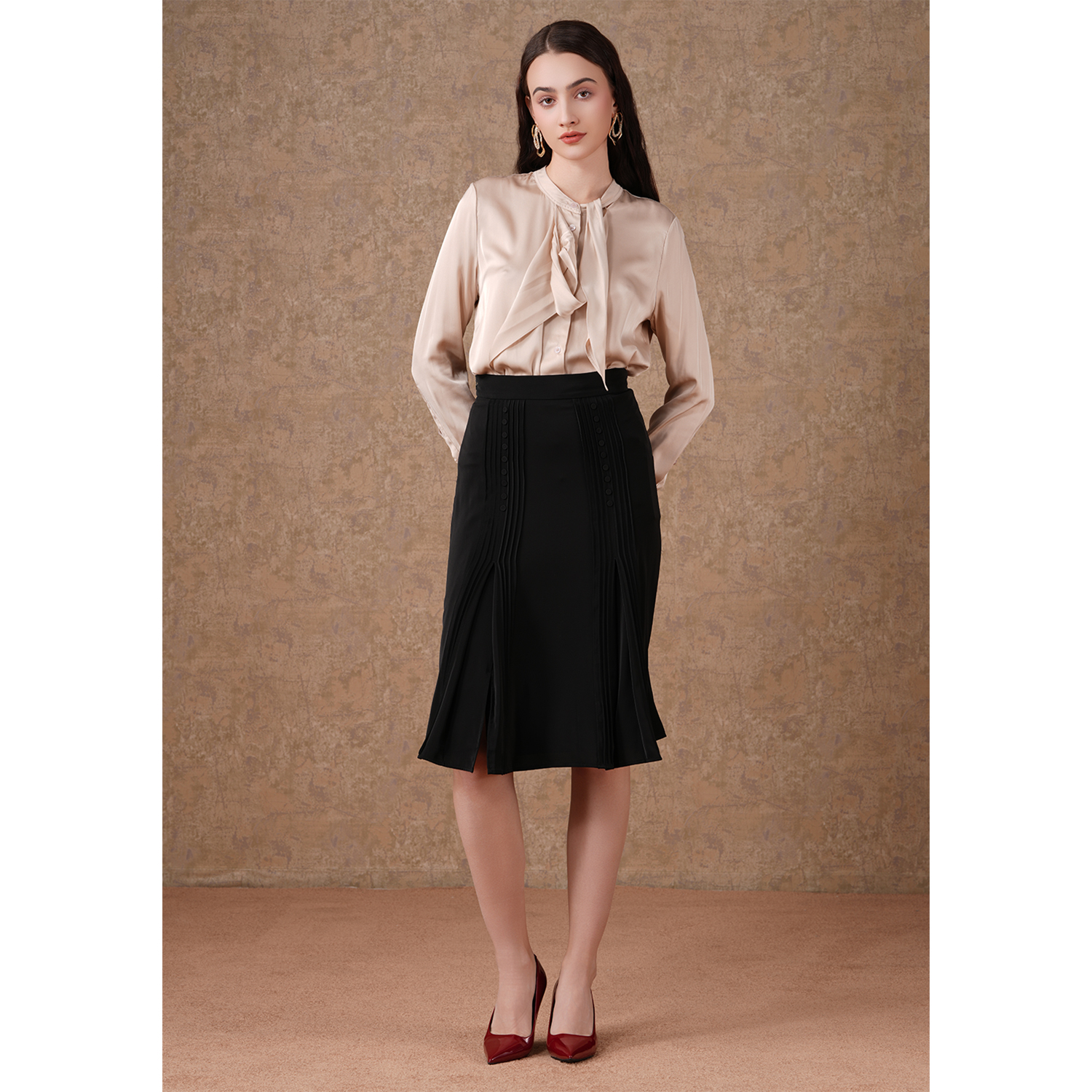 乔万尼半身裙秋季新款a字半裙高腰显瘦重工开叉设计高级感EF3D890