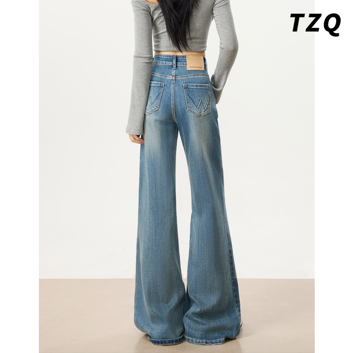 复古高腰不贴腿微喇牛仔裤女2025冬新款显瘦百搭长裤 TZQ25112664