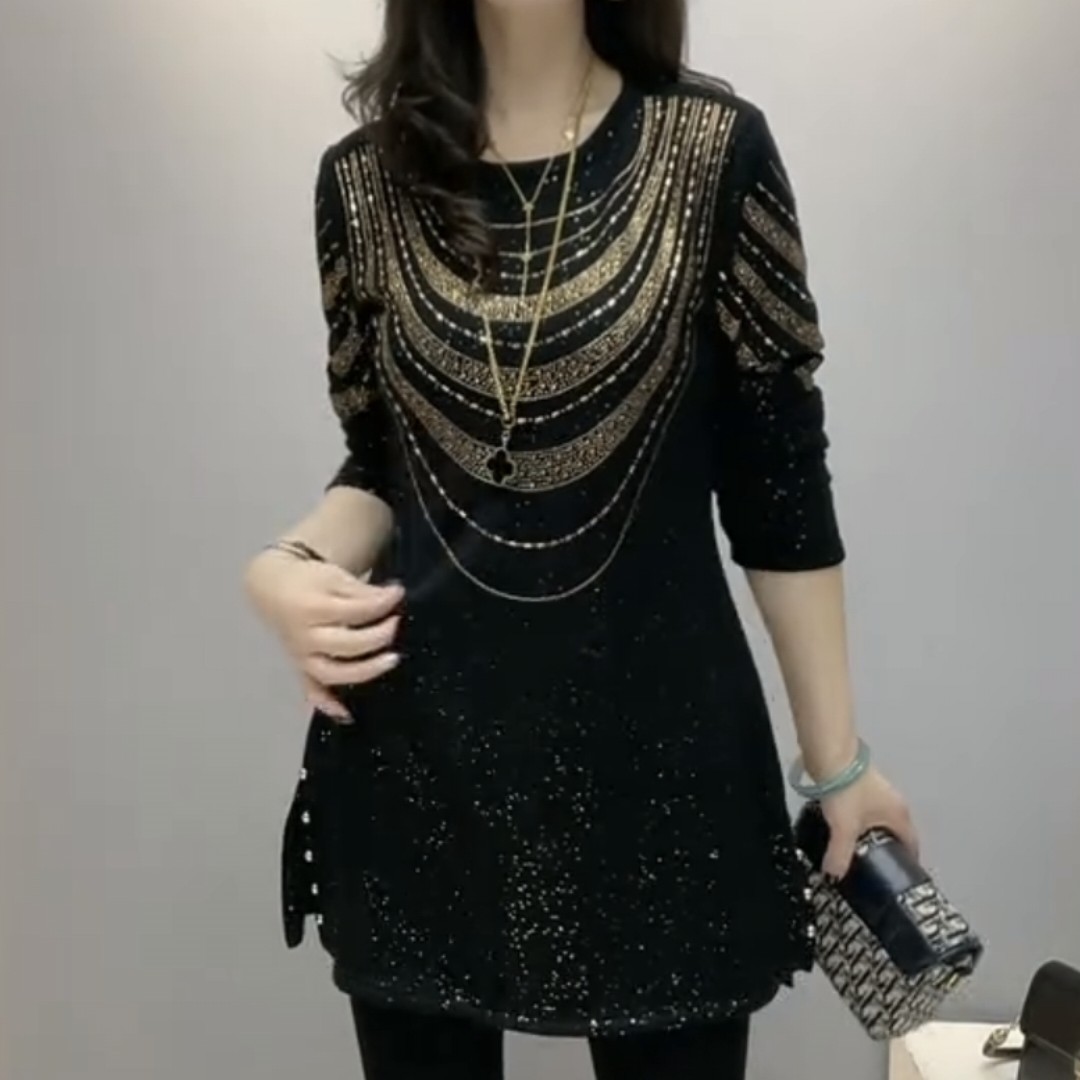 秋冬季加厚加绒烫钻宽松百搭显瘦气质短款连衣裙FJ110108