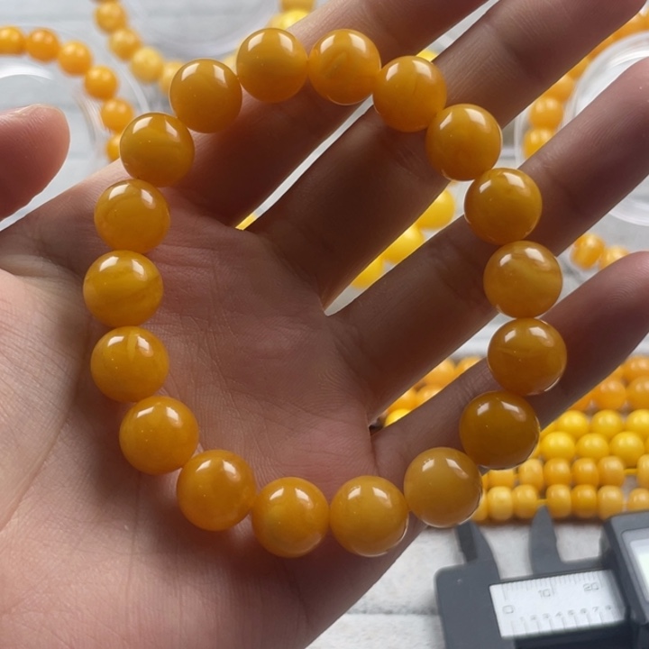 蜜蜡裸石未镶嵌天然原矿蜜蜡圆珠手串10.5mm尺寸妖花款