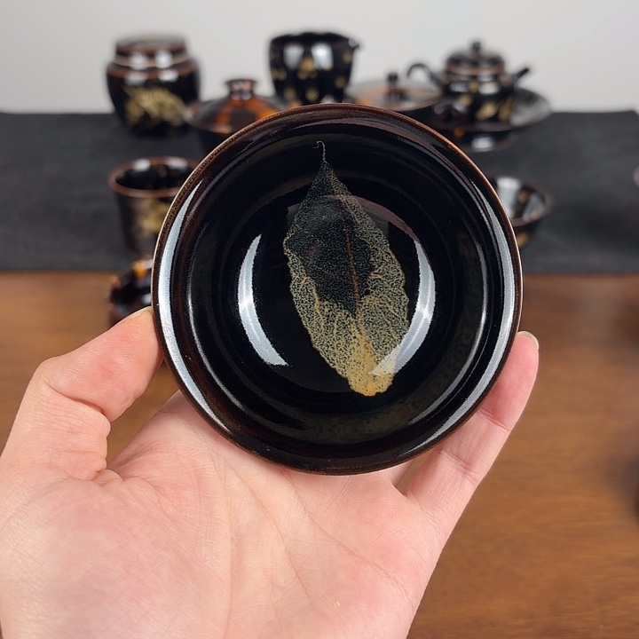 瓷木叶天目菩提叶撇口盏