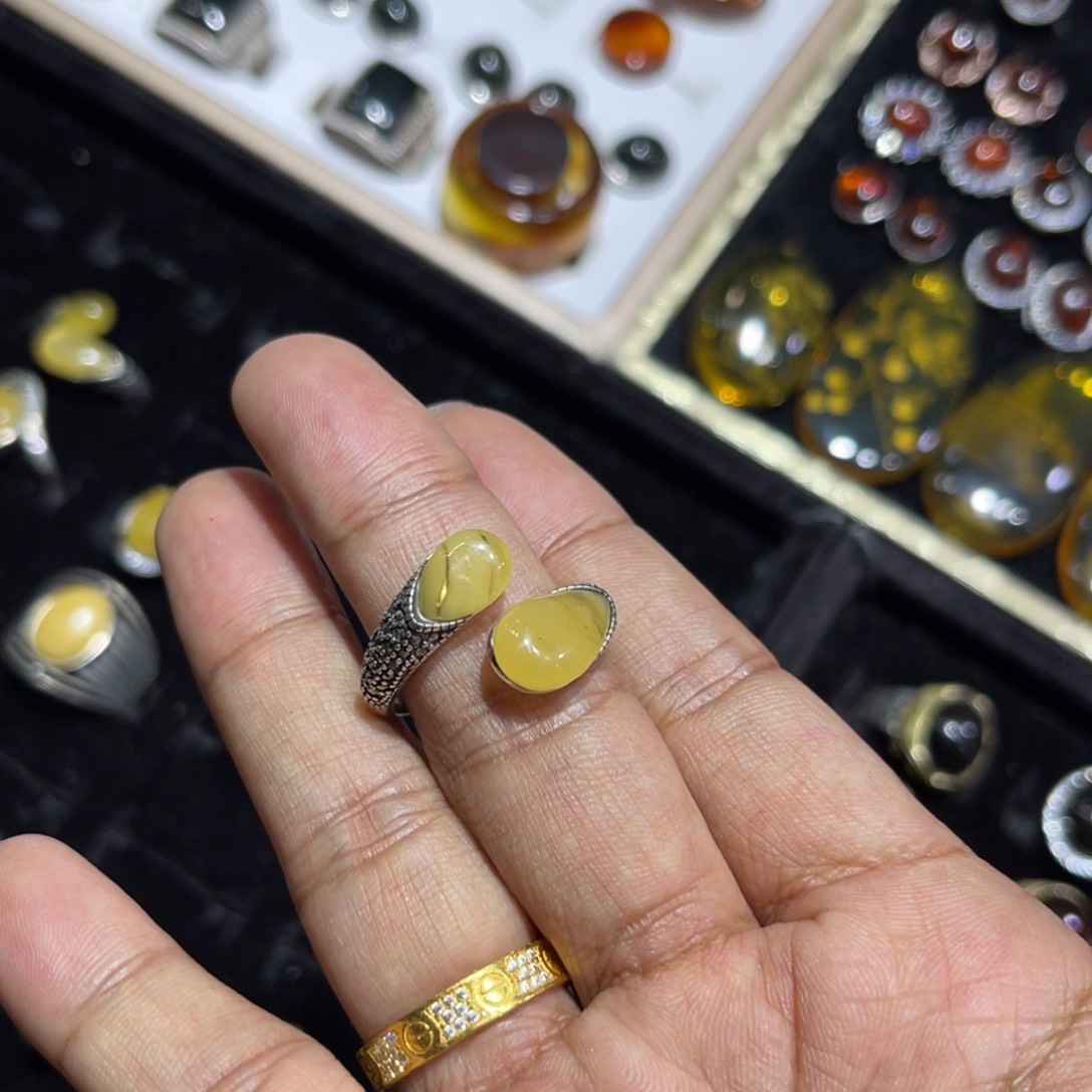 琥珀手链银S925镶嵌蜜蜡戒指