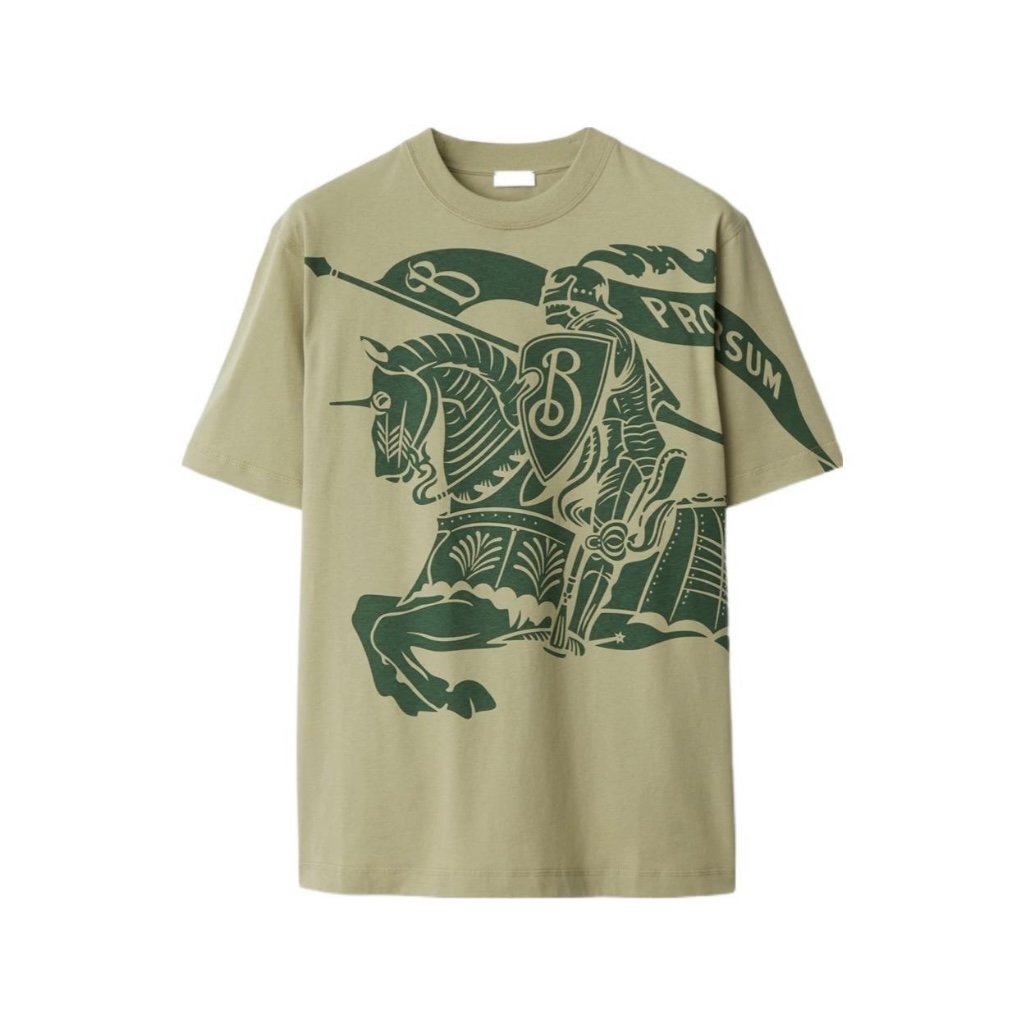 全新未使用 BURBERRY/博柏利 马术骑士徽标印花圆领短袖T恤绿色