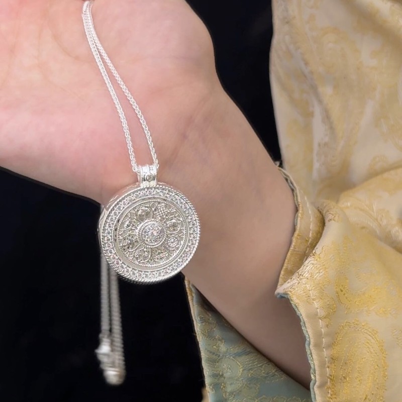 吊坠足银 足银63号【八宝罗盘】足银999足银吊坠实心25g可转动