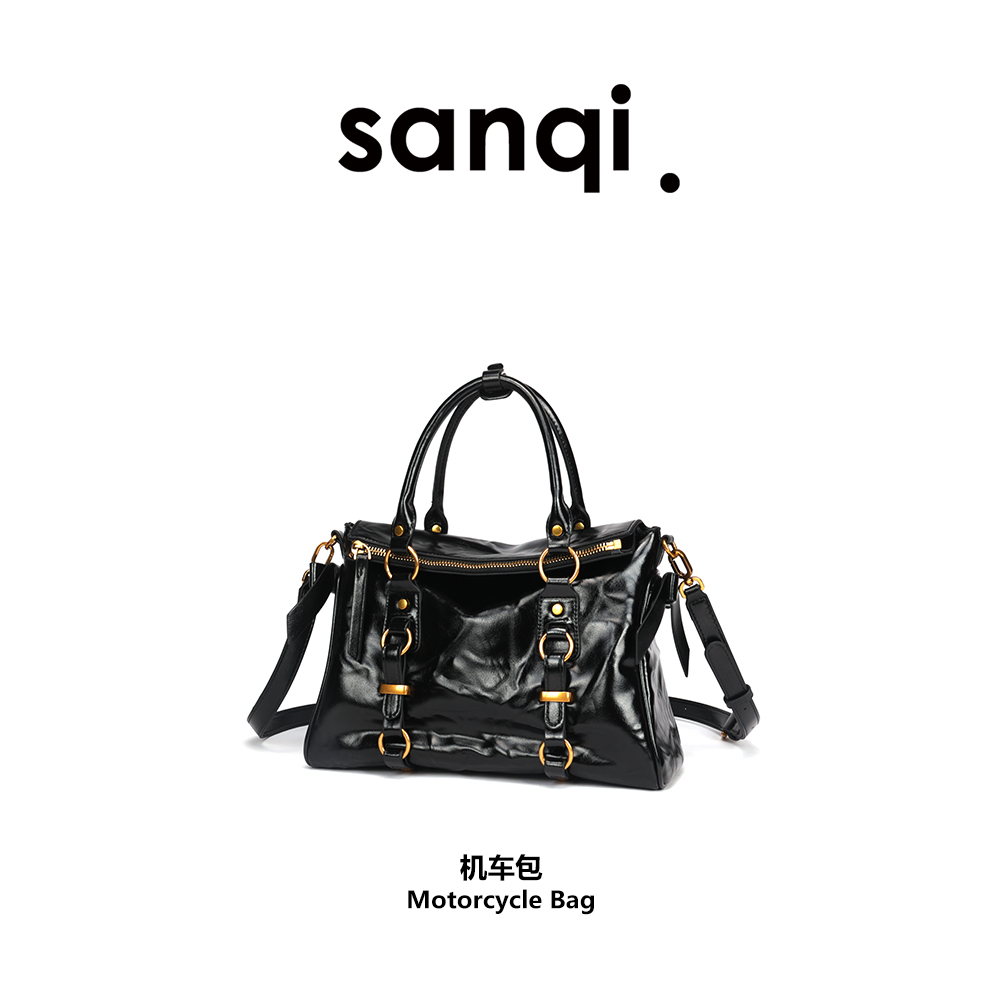 工装黑皮机车|(2859)小叁七sanqi.wrinkle质地故事系列机车包