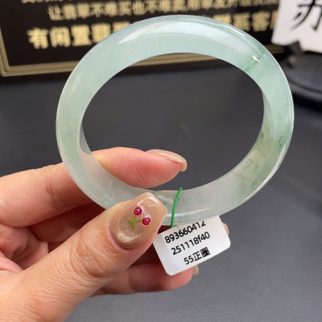 翡翠未镶嵌手镯正圈55冰飘花 一段起光