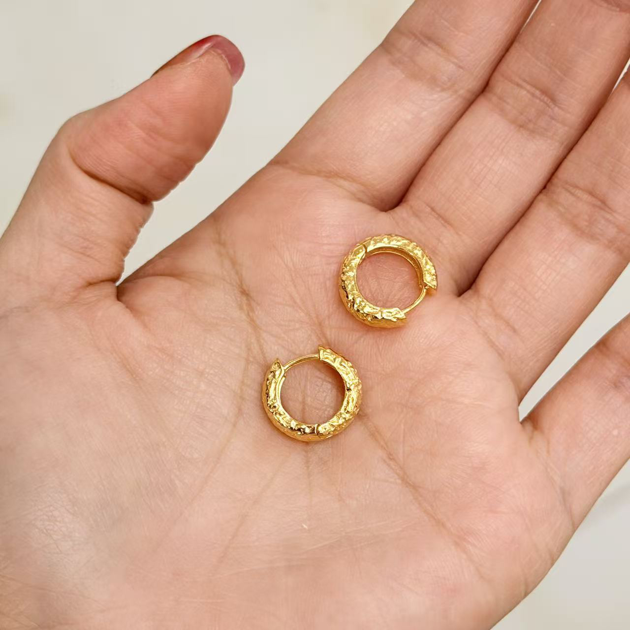 925银耳饰 银镀金 肌理感耳扣 