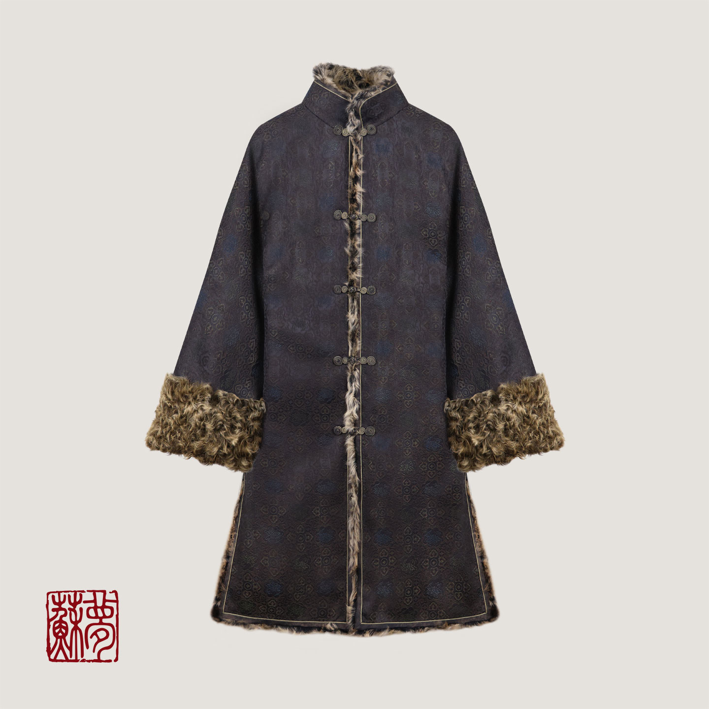 蘇夢【霜华】风入松立领对襟皮袄风衣秋冬款外套0105126