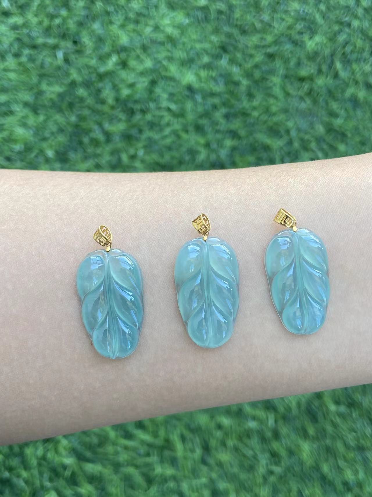 赠S925银链18k金冰透缅甸A货翡翠叶子吊坠（多样性发一件）h