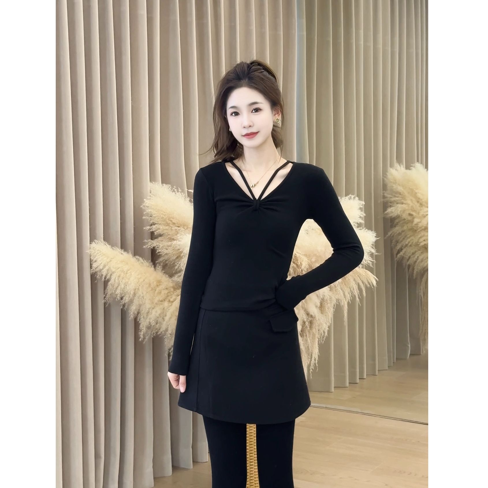 【修身冬季】LULU冬季新款时尚休闲厚款加绒上衣打底预WZLD5SY5914A