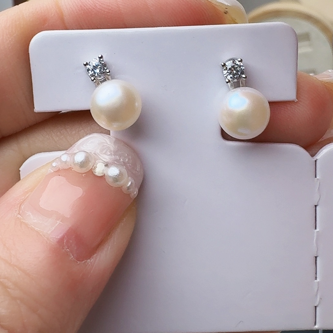 淡水珍珠耳饰银S925镶嵌