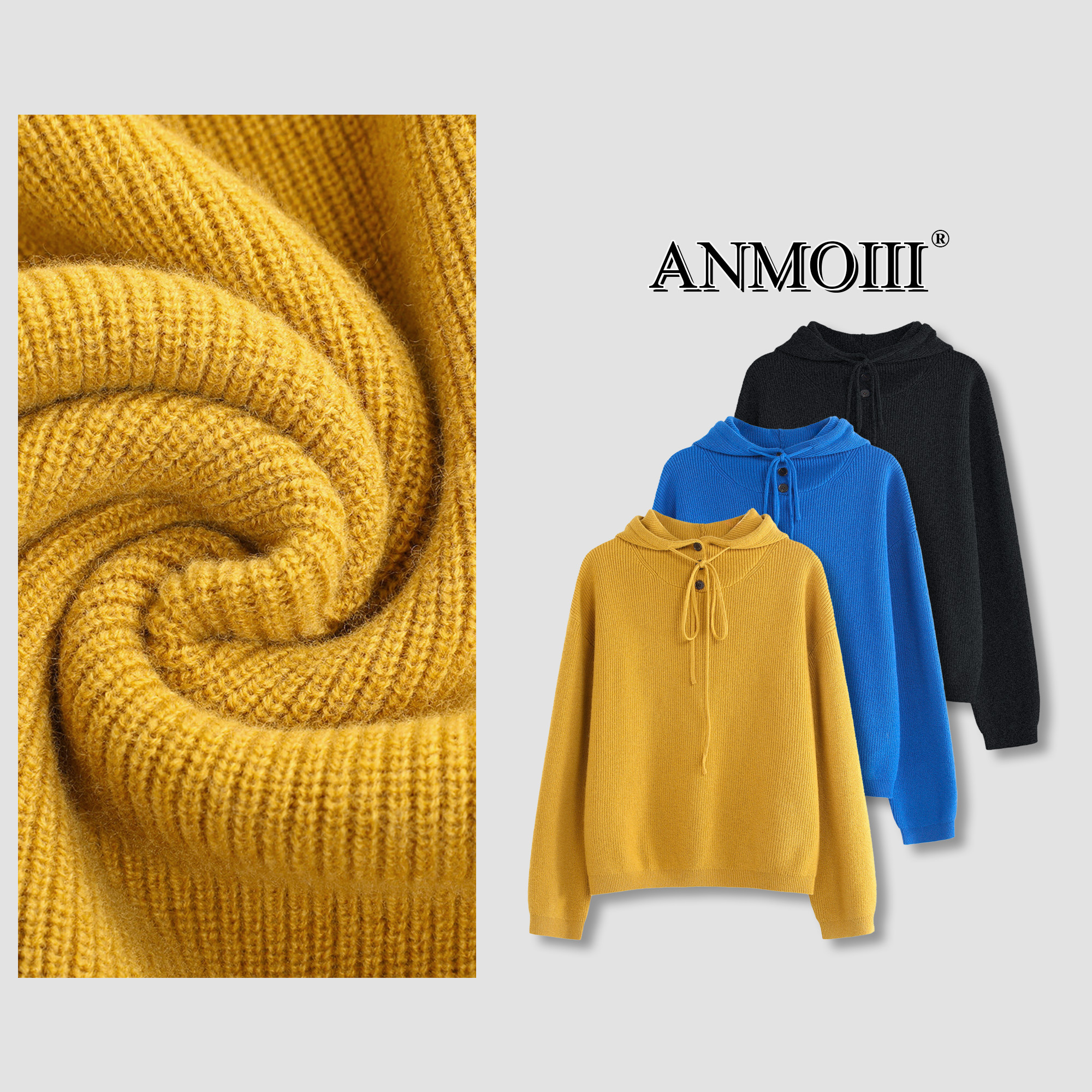 ANMOIII【绵羊毛】冬季连帽时尚毛针织衫套头款休闲百搭羊毛上衣女