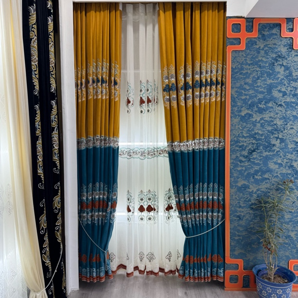 橘色卧室窗帘成品高档窗帘