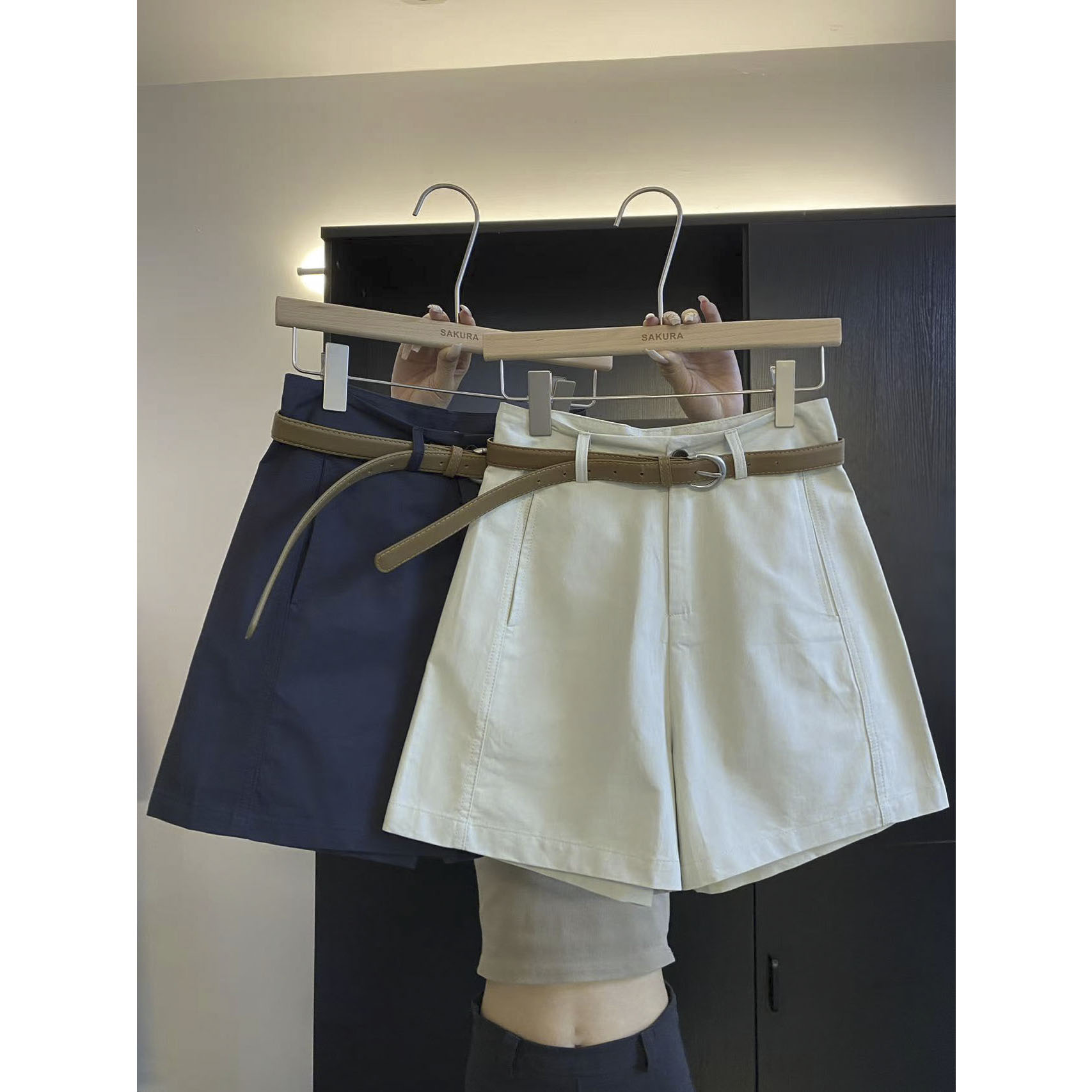  璎婲sᴀᴋᴜʀᴀ【随性美学】媛韩版高腰显瘦休闲百搭配腰带阔腿裤短裤