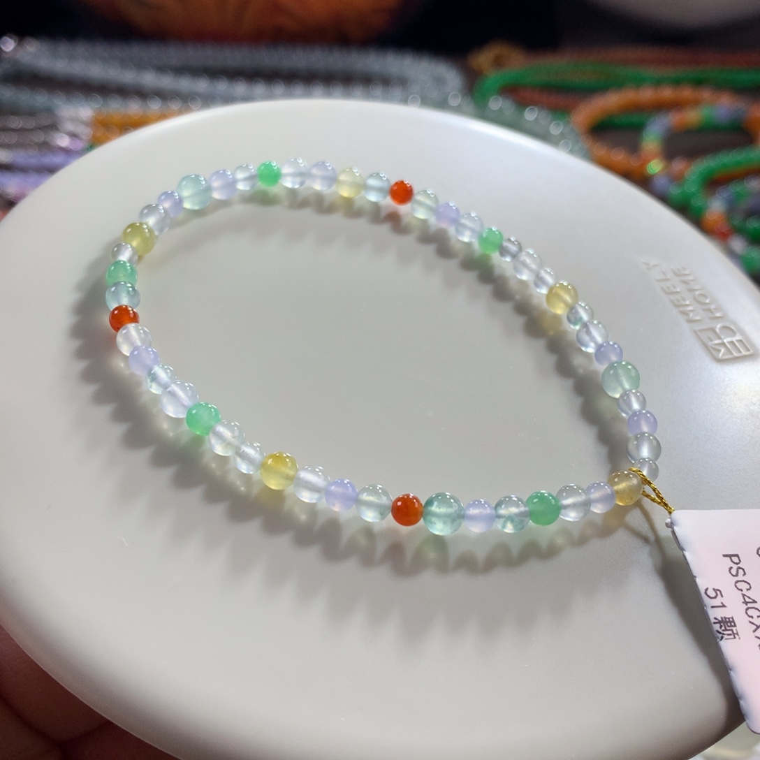 翡翠未镶嵌手链高冰多宝马卡龙小米单圈 卡3.4~4.5